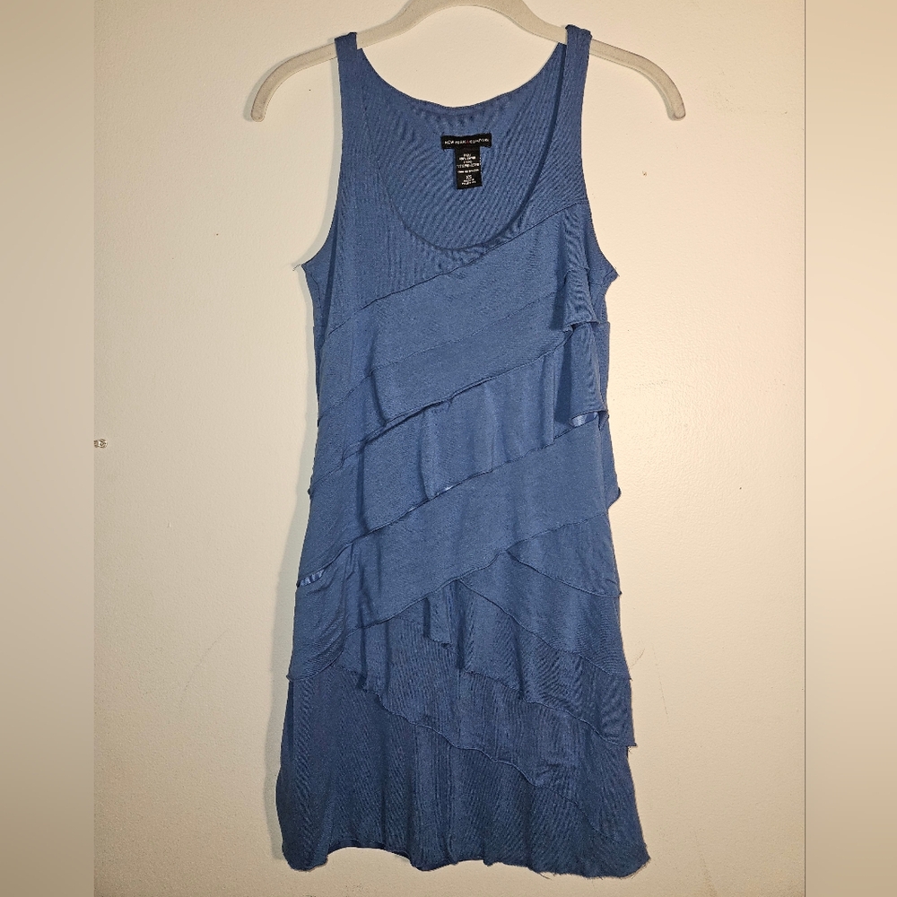 New York & Company Asymmetrical Ruffled Blue Tank Top/Dress